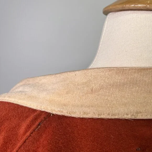 VTG 70s Burnt Orange Velour Robe Varsity Stripe Lounge Kimono Style Mid Century - Picture 15 of 16